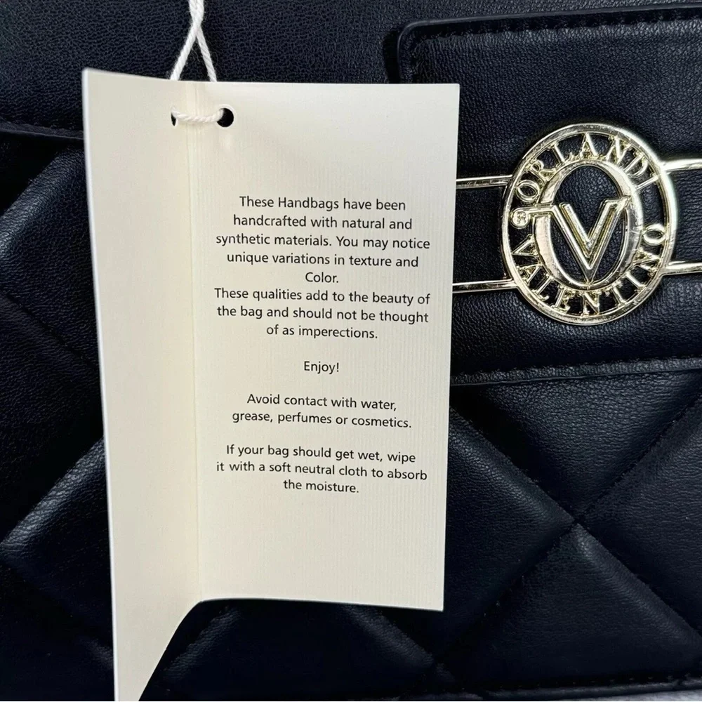 Valentino Orlandi Black Quilted Vegan Leather Satchel Crossbody Handbag